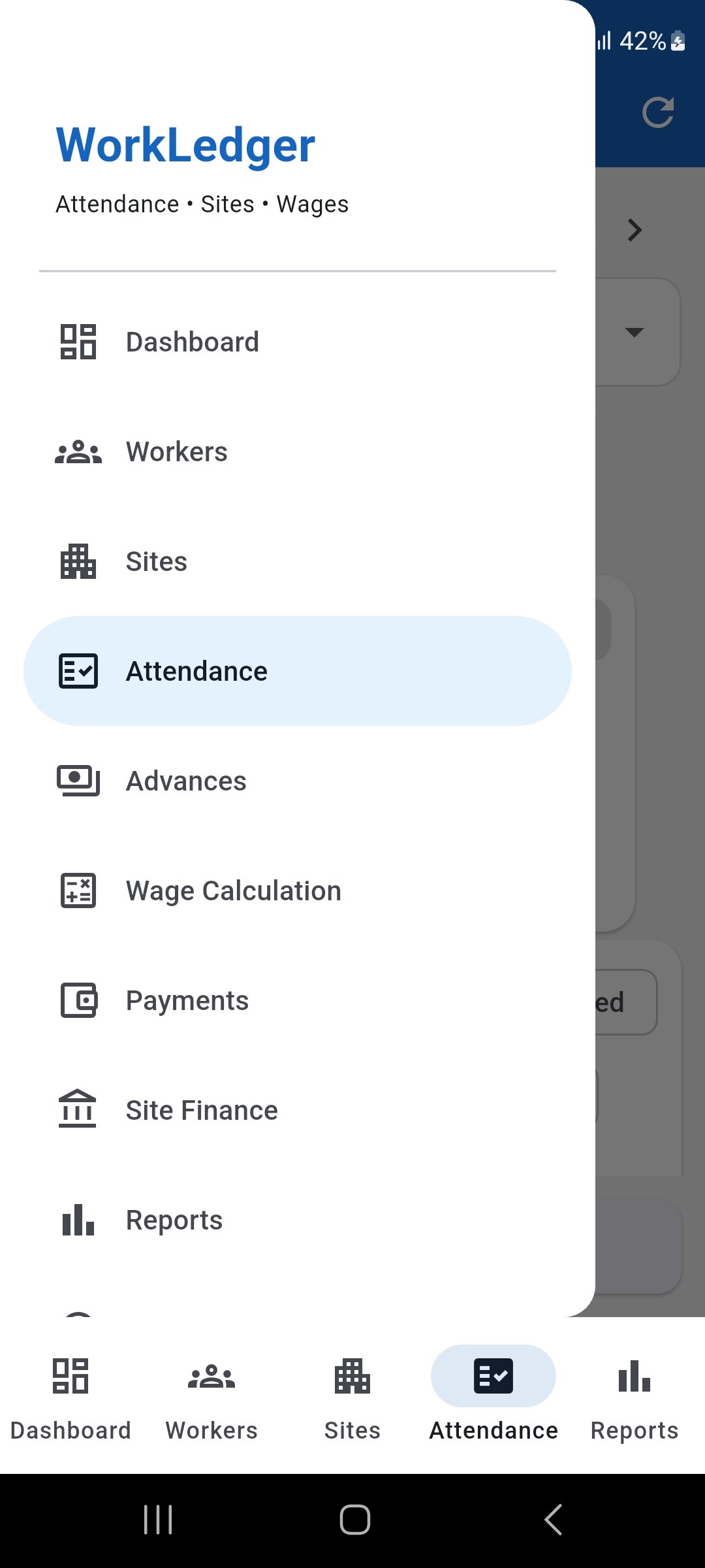 WorkLedger navigation menu showing Wage Calculation